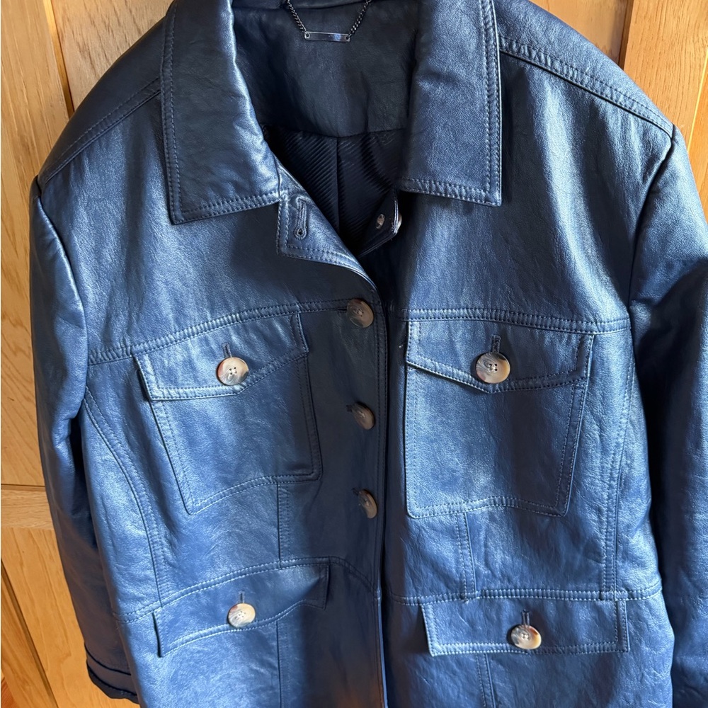 Chicos classic Navy Faux Leather Jacket. Like New!  Size 3 (US Size 16)